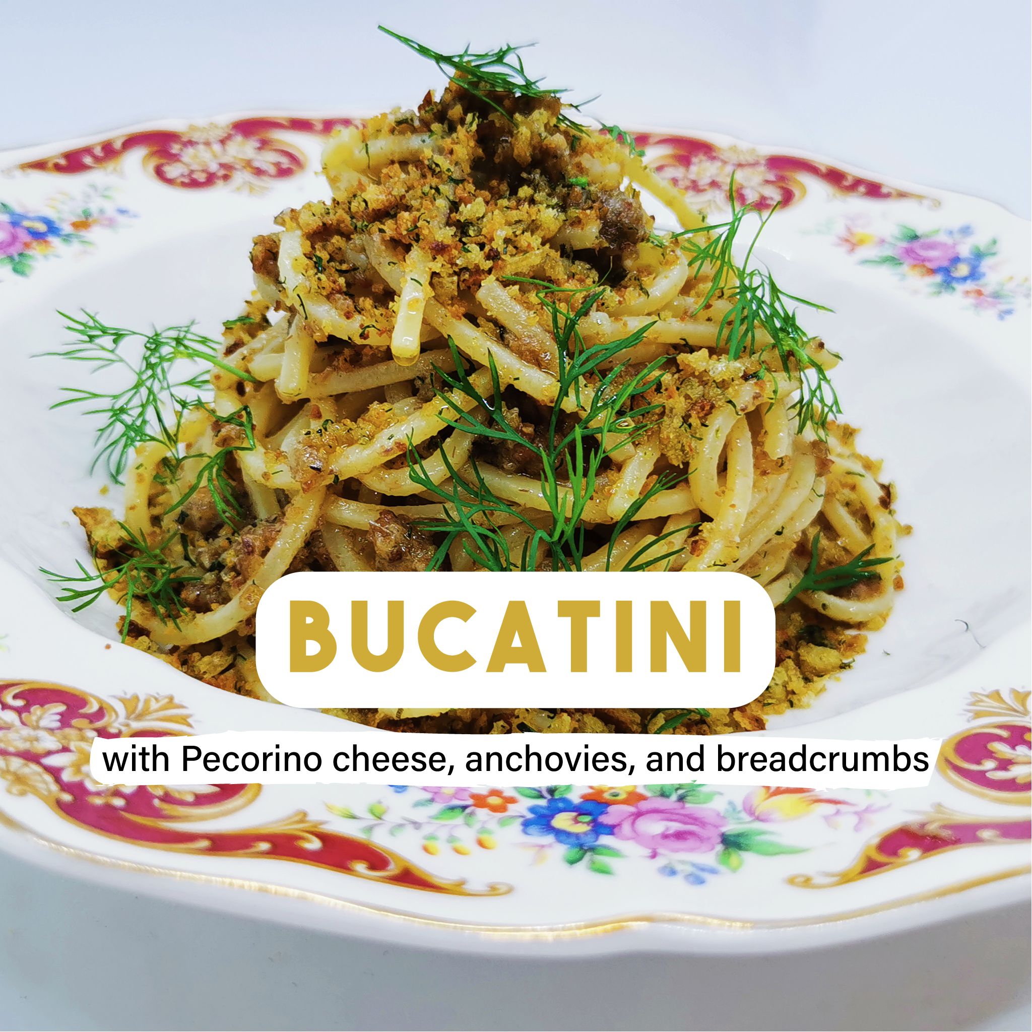 Bucatini with Pecorino cheese, anchovies and breadcrumbs