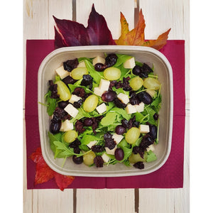 Rocket salad, fontina, grapes and black olives