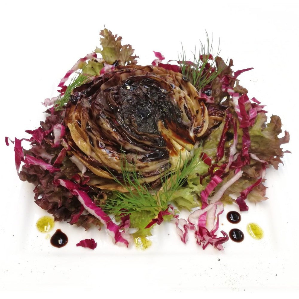 Roasted Radicchio Treviso with traditional Modena balsamic vinegar and dill olive oil