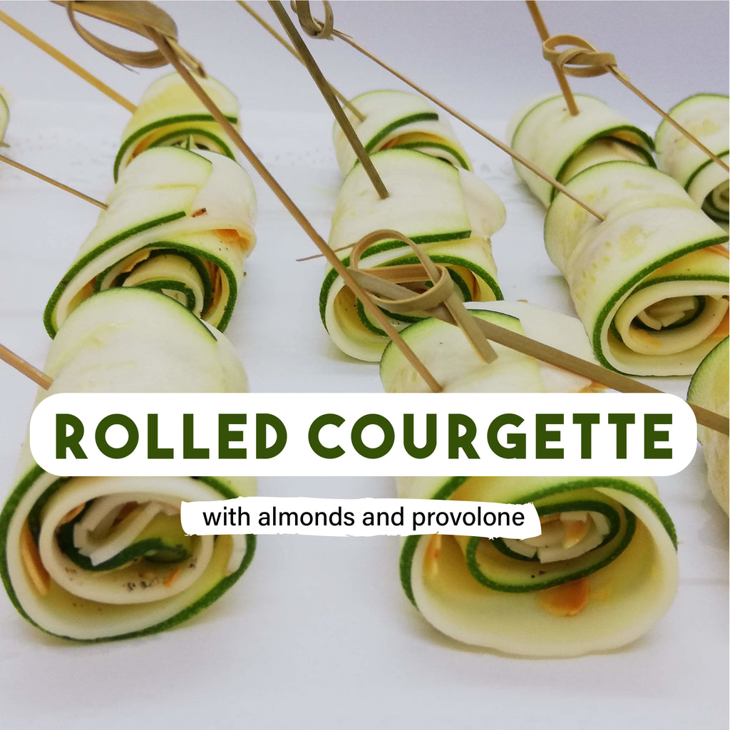 Rolled courgette with almonds and provolone